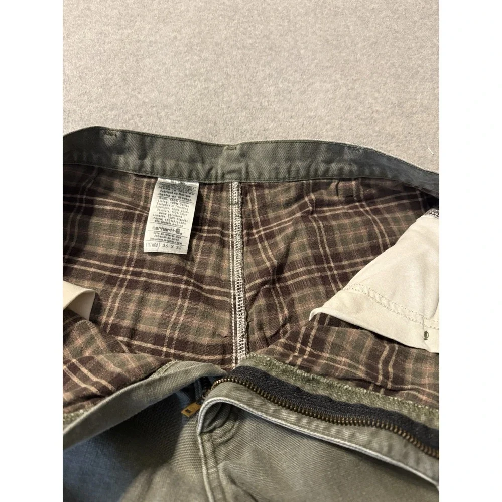 Carhartt Men's Carpenter Pants Flannel Lined Green Workwear Size 36x32 B111 MOS